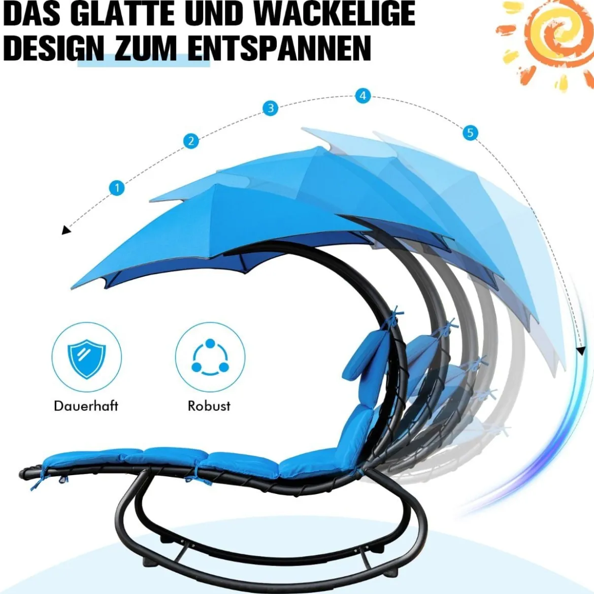 Relaxliege Schwebeliege mit Sonnenschirm und Auflage bis 150kg belastbar Blau