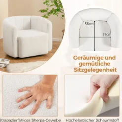 Relaxsessel Drehsessel mit breiter Sitzfläche & 360° drehbarem Metallfuß 83 x 70 x 65 cm Weiß