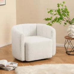 Relaxsessel Drehsessel mit breiter Sitzfläche & 360° drehbarem Metallfuß 83 x 70 x 65 cm Weiß