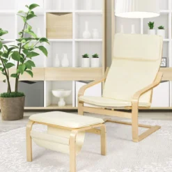 Relaxsessel Relaxstuhl Entspannungsstuhl Kippschutz mit Ottomane und Kissen Beige