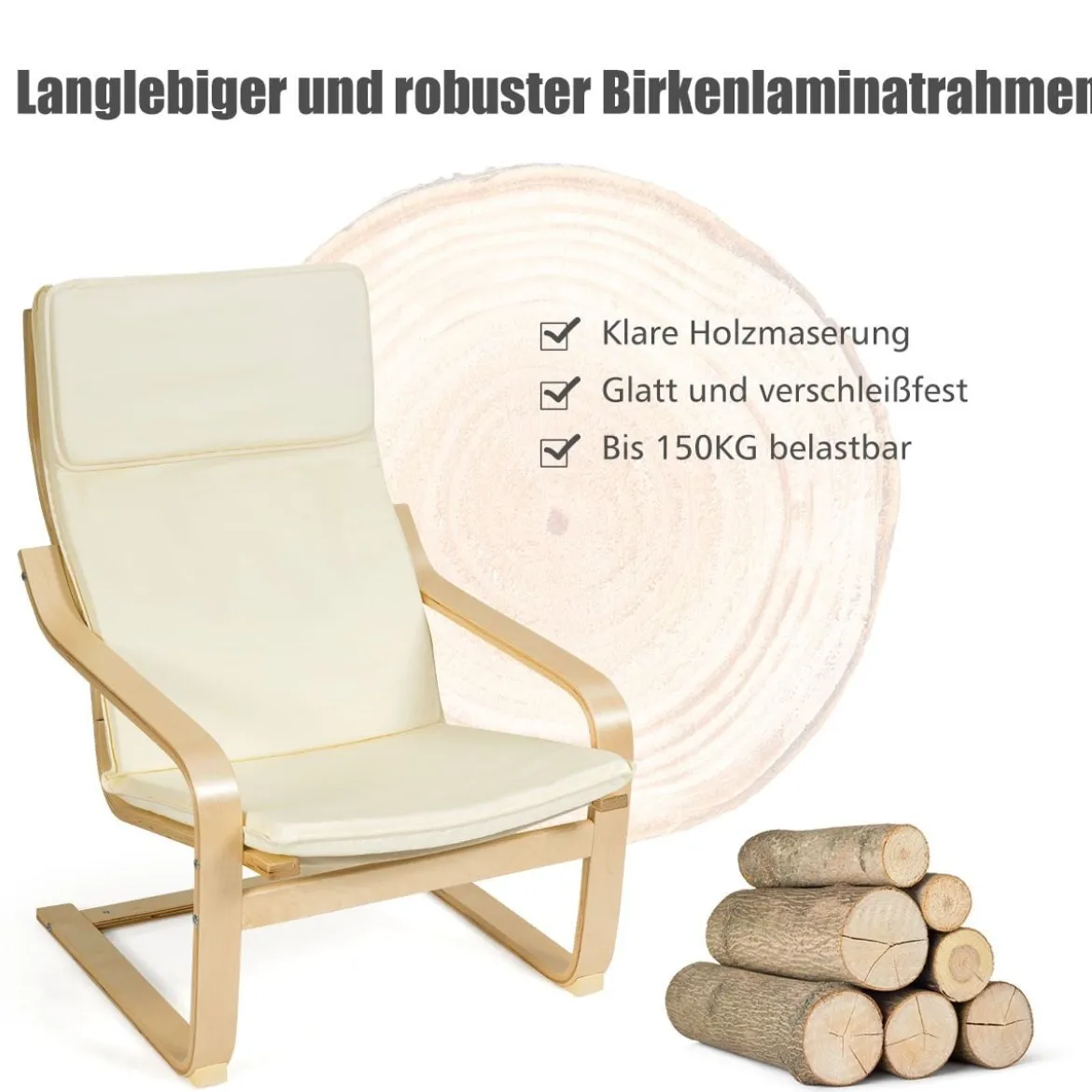Relaxsessel Relaxstuhl Entspannungsstuhl Kippschutz mit Ottomane und Kissen Beige