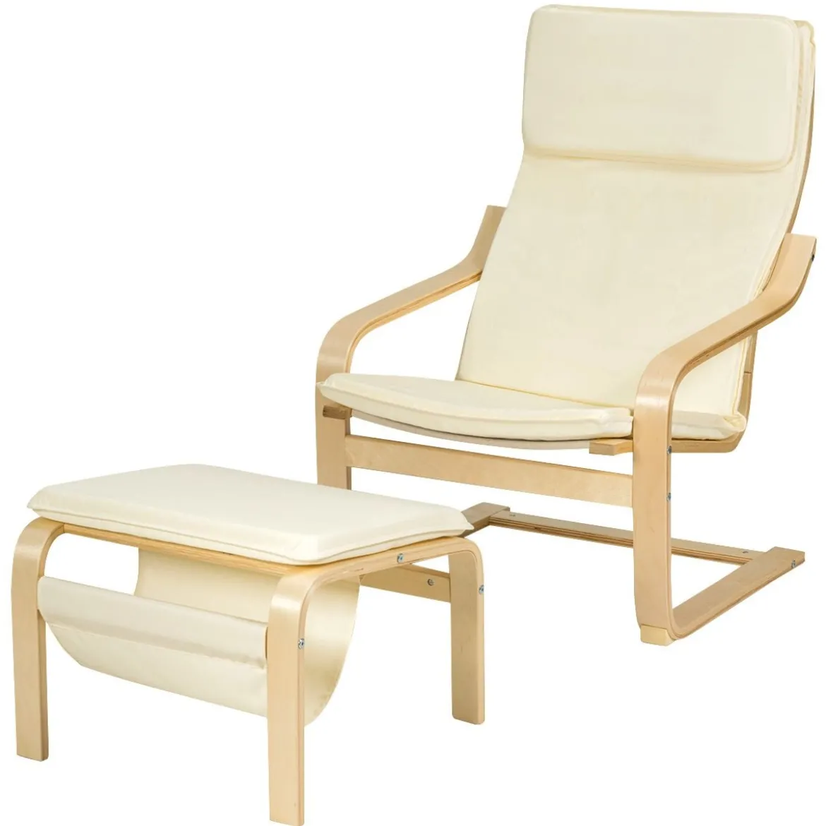 Relaxsessel Relaxstuhl Entspannungsstuhl Kippschutz mit Ottomane und Kissen Beige