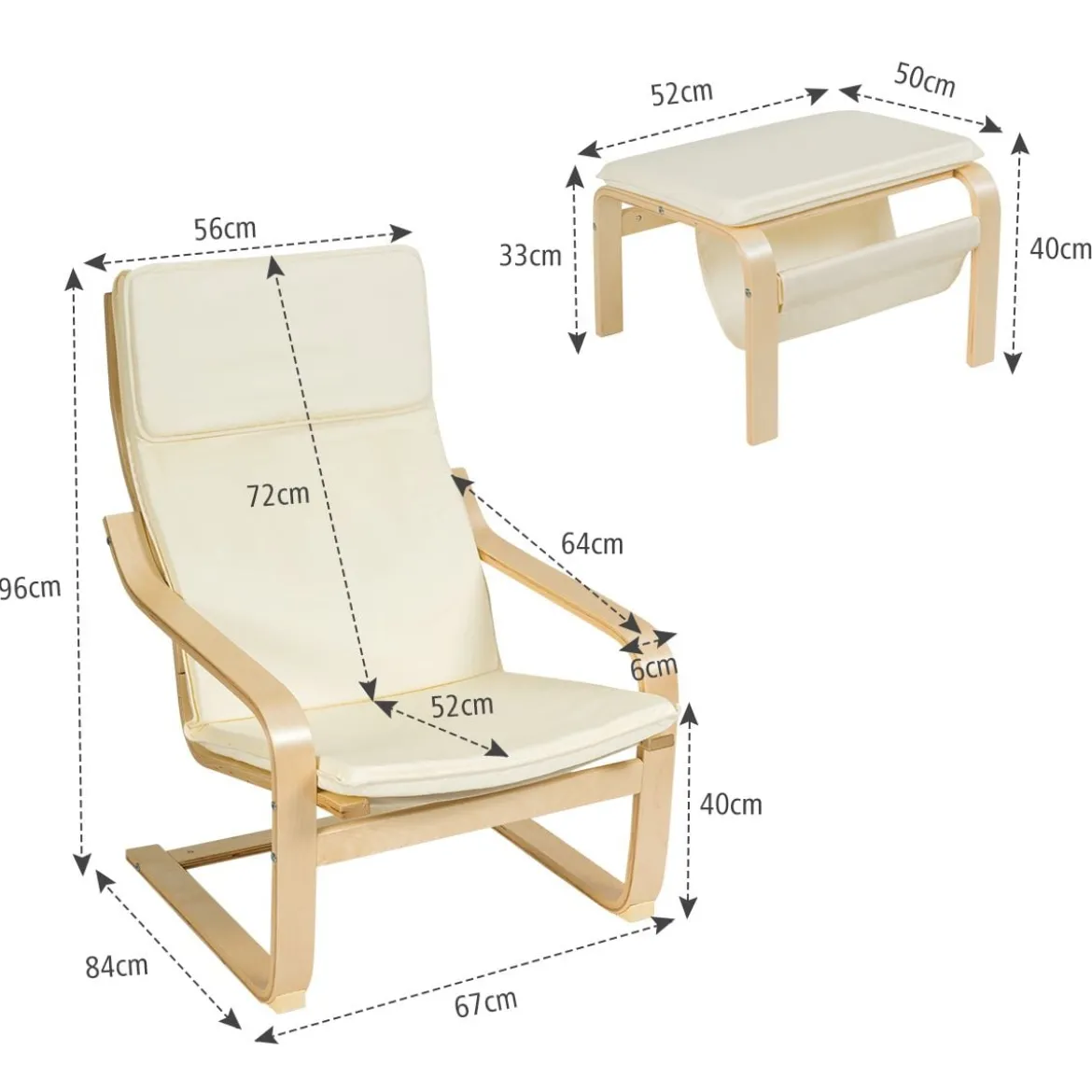 Relaxsessel Relaxstuhl Entspannungsstuhl Kippschutz mit Ottomane und Kissen Beige