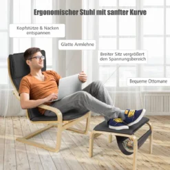 Relaxsessel Relaxstuhl Entspannungsstuhl Kippschutz mit Ottomane und Kissen Grau