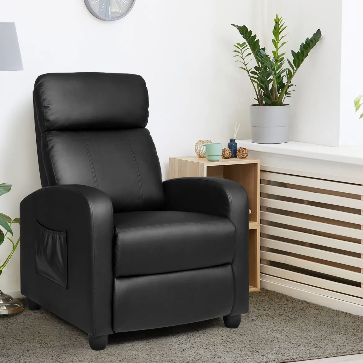 Relaxsessel verstellbar Fernsehsessel TV Sessel Ruhesessel Kunstleder Schwarz