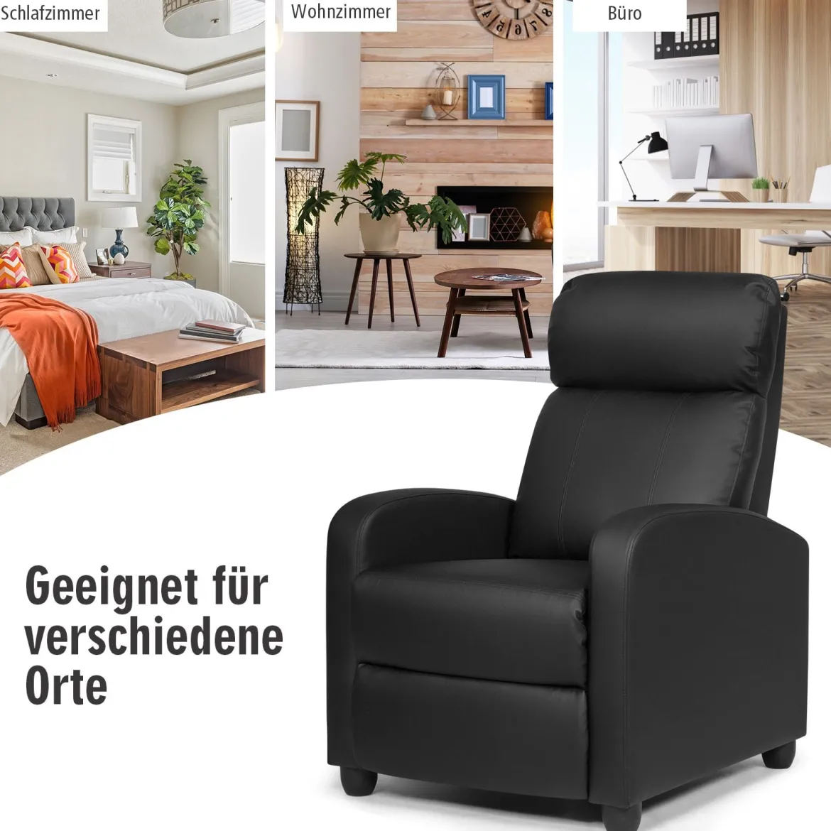 Relaxsessel verstellbar Fernsehsessel TV Sessel Ruhesessel Kunstleder Schwarz