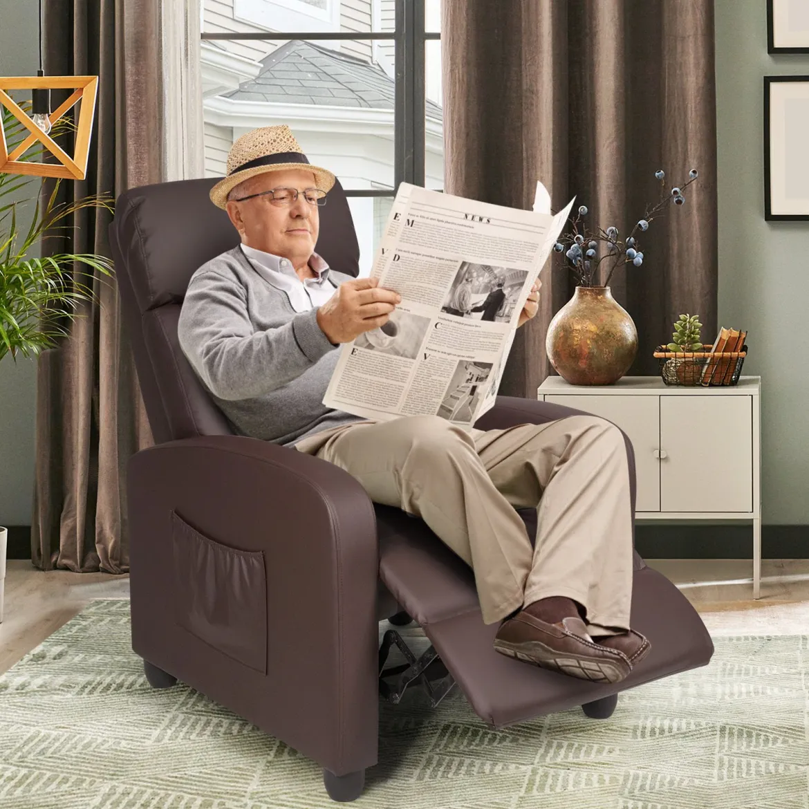 Relaxsessel verstellbar Fernsehsessel TV Sessel Ruhesessel Kunstleder Braun