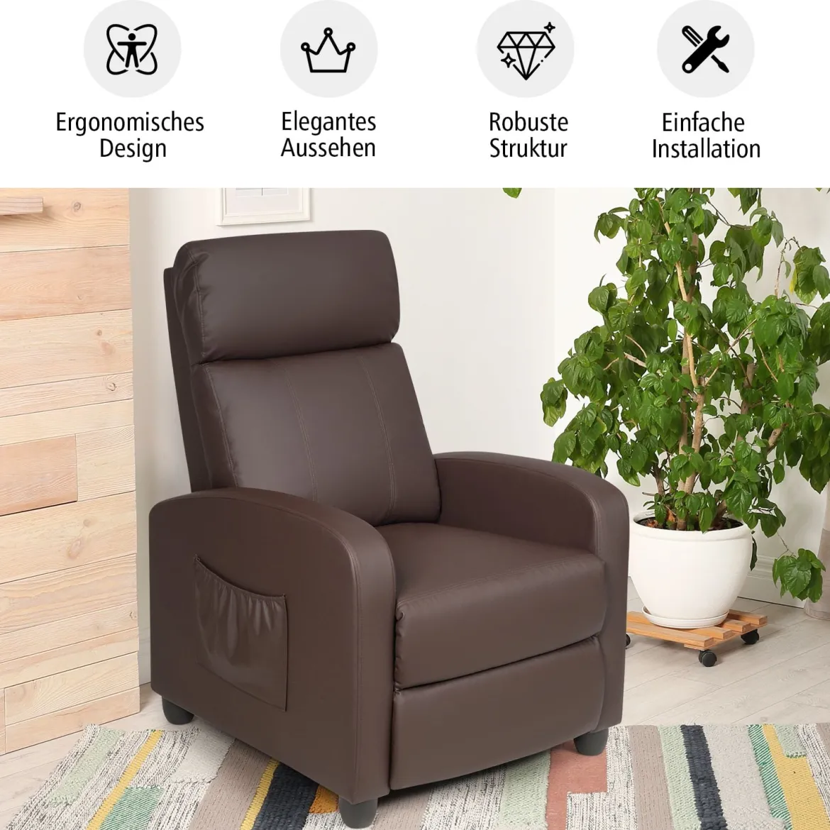 Relaxsessel verstellbar Fernsehsessel TV Sessel Ruhesessel Kunstleder Braun