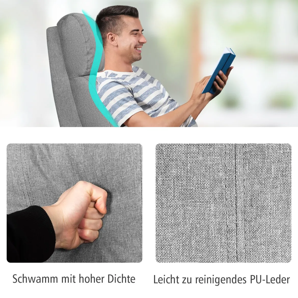 Relaxsessel verstellbar Fernsehsessel TV Sessel Ruhesessel Leinen Grau