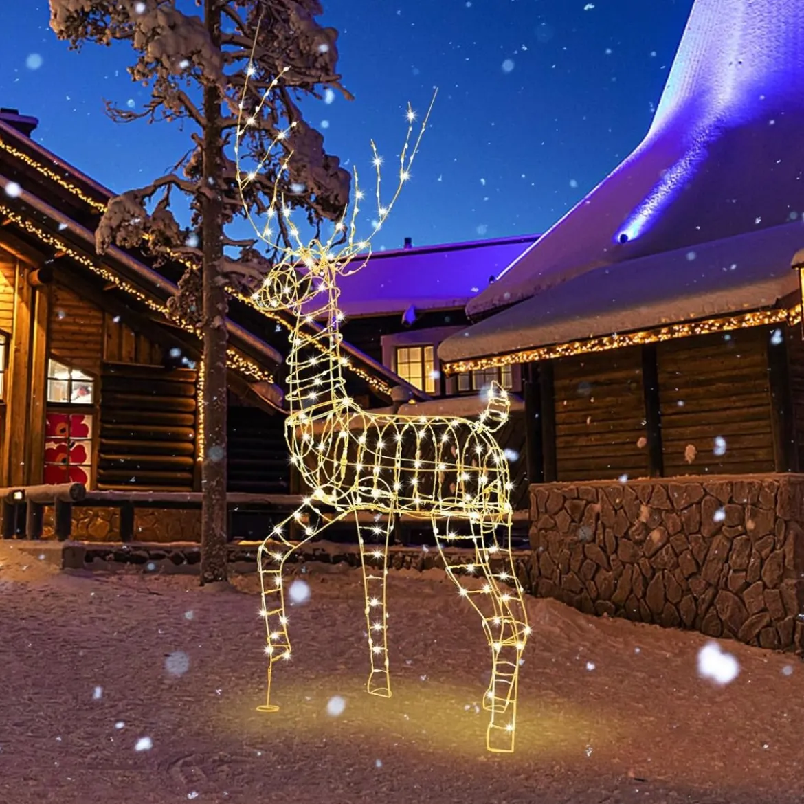 Rentier & Schlitten Weihnachtsdeko 2-tlg. Beleuchtetes Rentier mit 215 Weißen LEDs
