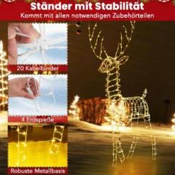 Rentier & Schlitten Weihnachtsdeko 2-tlg. Beleuchtetes Rentier mit 215 Weißen LEDs