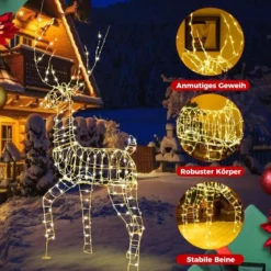 Rentier & Schlitten Weihnachtsdeko 2-tlg. Beleuchtetes Rentier mit 215 Weißen LEDs