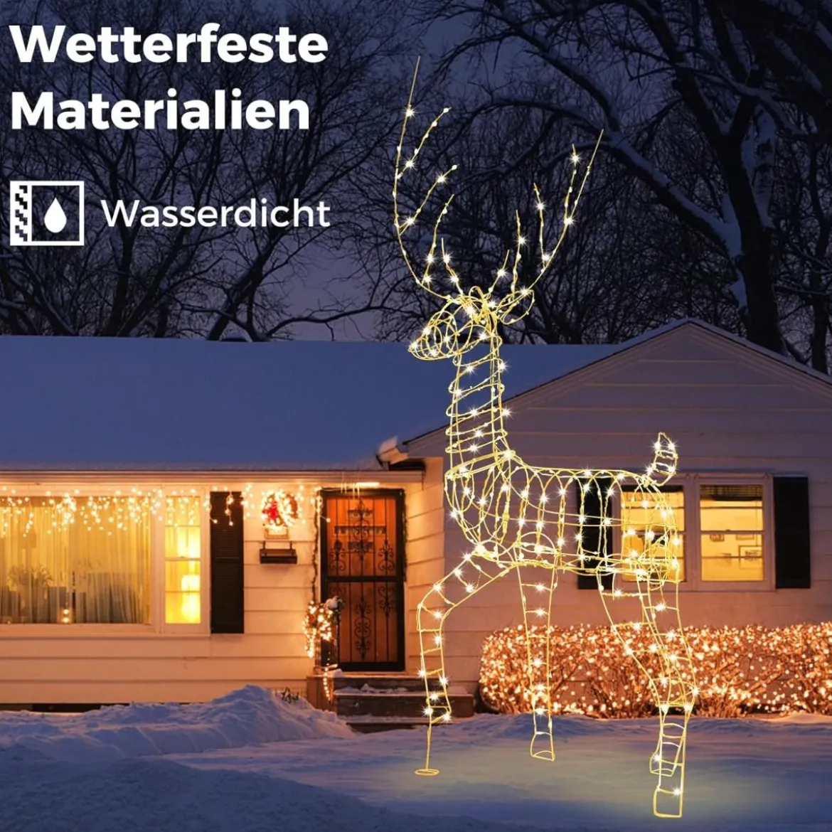 Rentier & Schlitten Weihnachtsdeko 2-tlg. Beleuchtetes Rentier mit 215 Weißen LEDs