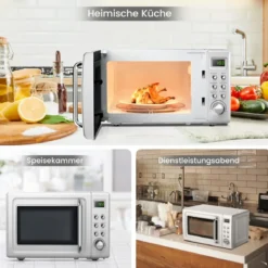 Retro Aufsatzmikrowellenofen mit 5 Mikrowellenleistungsstufen Weiß