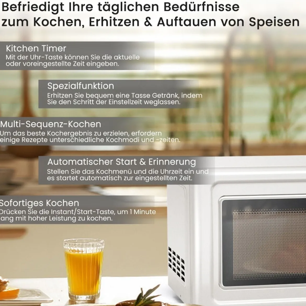 Retro Aufsatzmikrowellenofen mit 5 Mikrowellenleistungsstufen Weiß