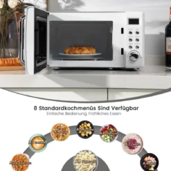 Retro Aufsatzmikrowellenofen mit 5 Mikrowellenleistungsstufen Weiß