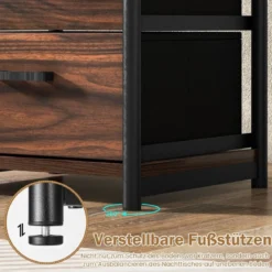 Retro-Nachttisch mit 2 Stoffschubladen Beistelltisch Industrie Design 34 x 30 x 58 cm Walnuss + Schwarz