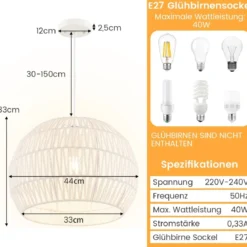 Retro Pendelleuchte Papier Hängelampe für Wohnzimmer Ø44 x 33 cm Beige