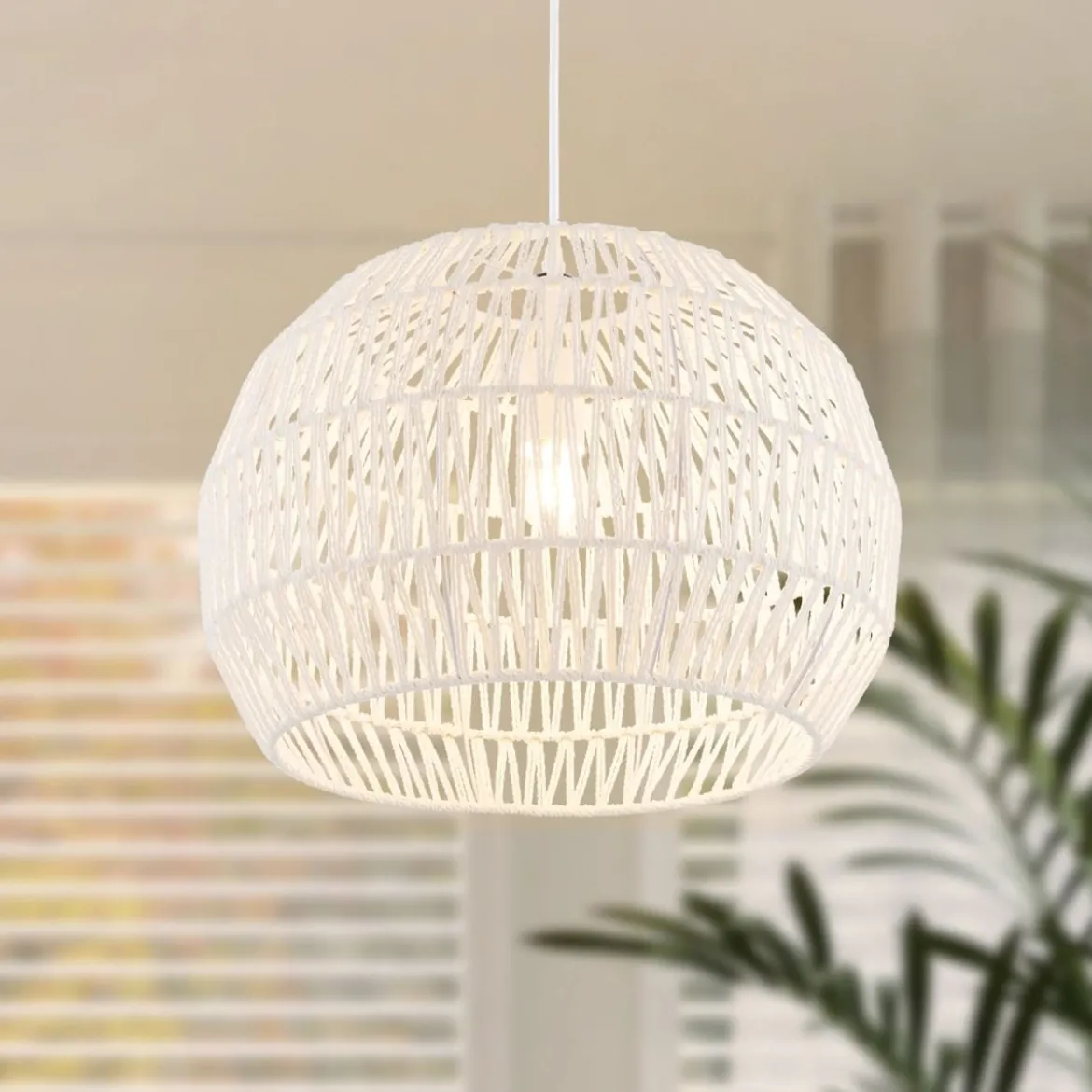 Retro Pendelleuchte Papier Hängelampe für Wohnzimmer Ø44 x 33 cm Beige