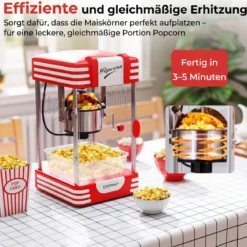 Retro Popcornmaschine 300 W Popcornmaker im Kino-Stil mit Warmhaltelicht & Handkurbel