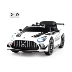 Ride-on-Auto lizenziertes Mercedes-AMG GT3 Kinderauto mit Fernbedienung 3 Geschwindigkeiten Weiß