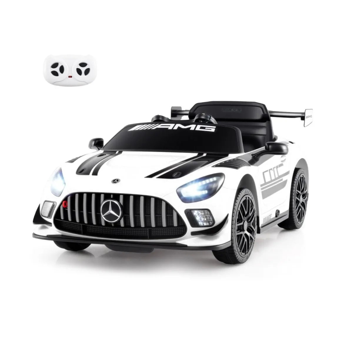 Ride-on-Auto lizenziertes Mercedes-AMG GT3 Kinderauto mit Fernbedienung 3 Geschwindigkeiten Weiß