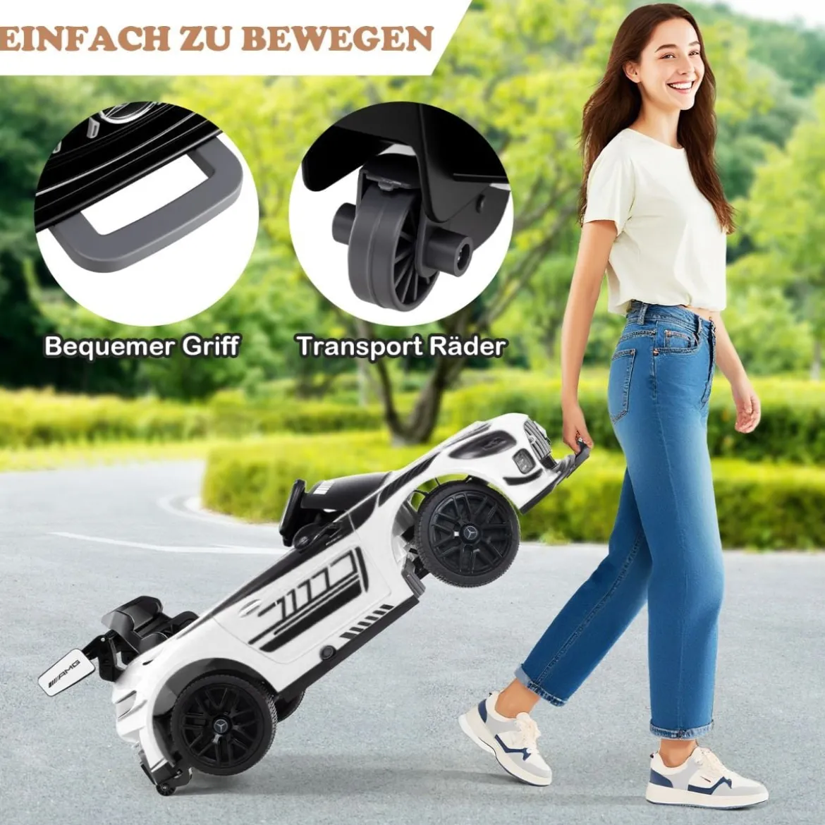 Ride-on-Auto lizenziertes Mercedes-AMG GT3 Kinderauto mit Fernbedienung 3 Geschwindigkeiten Weiß
