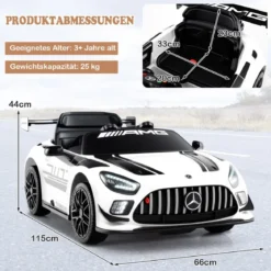 Ride-on-Auto lizenziertes Mercedes-AMG GT3 Kinderauto mit Fernbedienung 3 Geschwindigkeiten Weiß