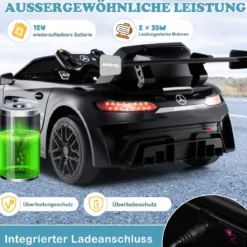 Ride-on-Auto lizenziertes Mercedes-AMG GT3 Kinderauto mit Fernbedienung 3 Geschwindigkeiten Schwarz