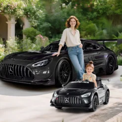 Ride-on-Auto lizenziertes Mercedes-AMG GT3 Kinderauto mit Fernbedienung 3 Geschwindigkeiten Schwarz