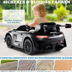 Ride-on-Auto lizenziertes Mercedes-AMG GT3 Kinderauto mit Fernbedienung 3 Geschwindigkeiten Schwarz