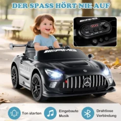 Ride-on-Auto lizenziertes Mercedes-AMG GT3 Kinderauto mit Fernbedienung 3 Geschwindigkeiten Schwarz
