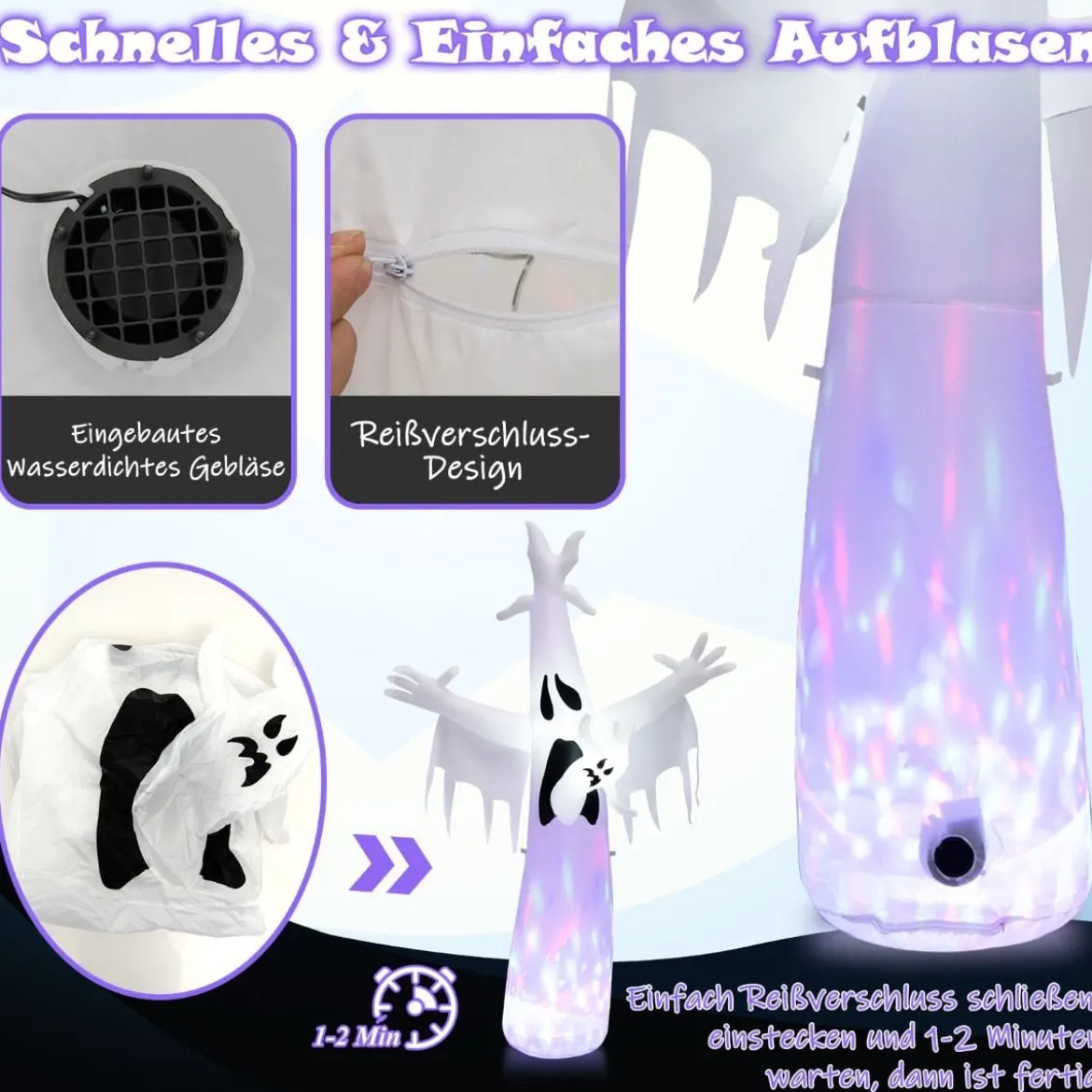Riesiger Aufblasbarer Halloween-Geist Halloweengespenst mit Eingebauten LED-Leuchten