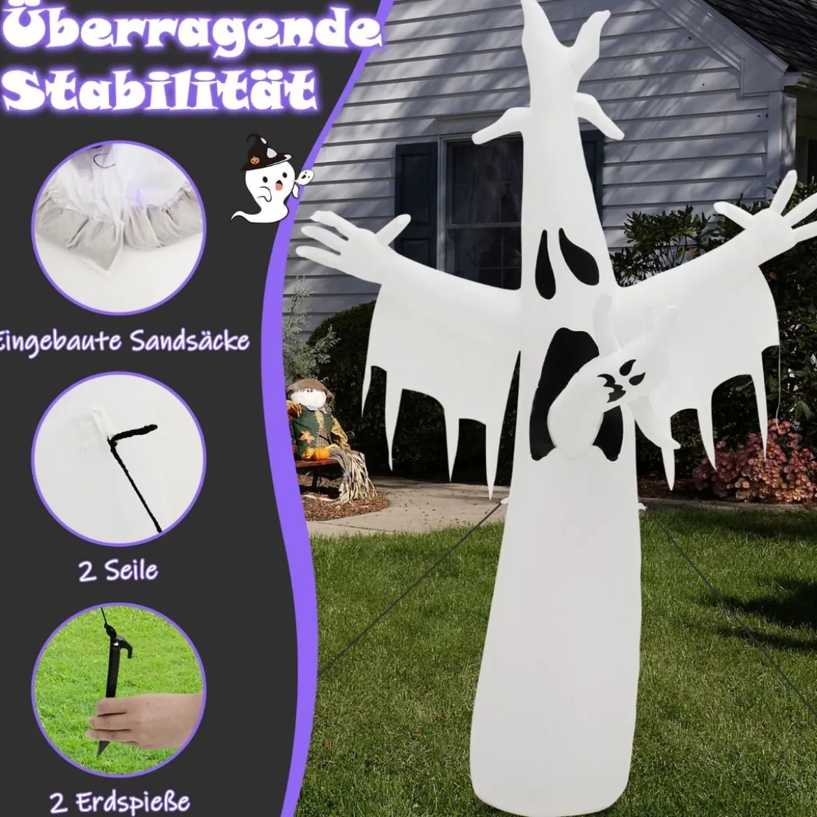 Riesiger Aufblasbarer Halloween-Geist Halloweengespenst mit Eingebauten LED-Leuchten