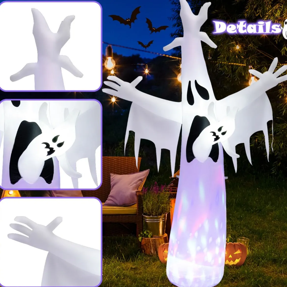 Riesiger Aufblasbarer Halloween-Geist Halloweengespenst mit Eingebauten LED-Leuchten