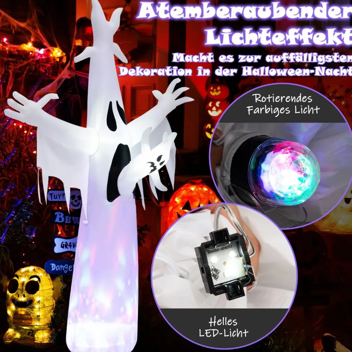 Riesiger Aufblasbarer Halloween-Geist Halloweengespenst mit Eingebauten LED-Leuchten