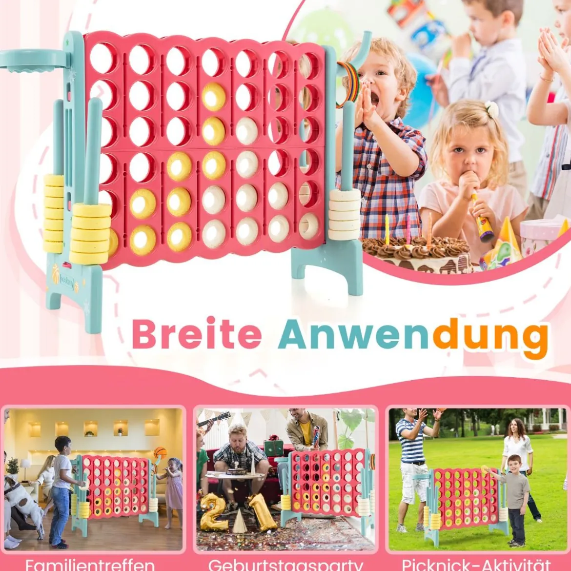 Riesiges 4-Gewinnt-Spiel erweitertes 4-Gewinnt-Spielset mit Basketballkorb und Wurfring Hellblau/Rosa