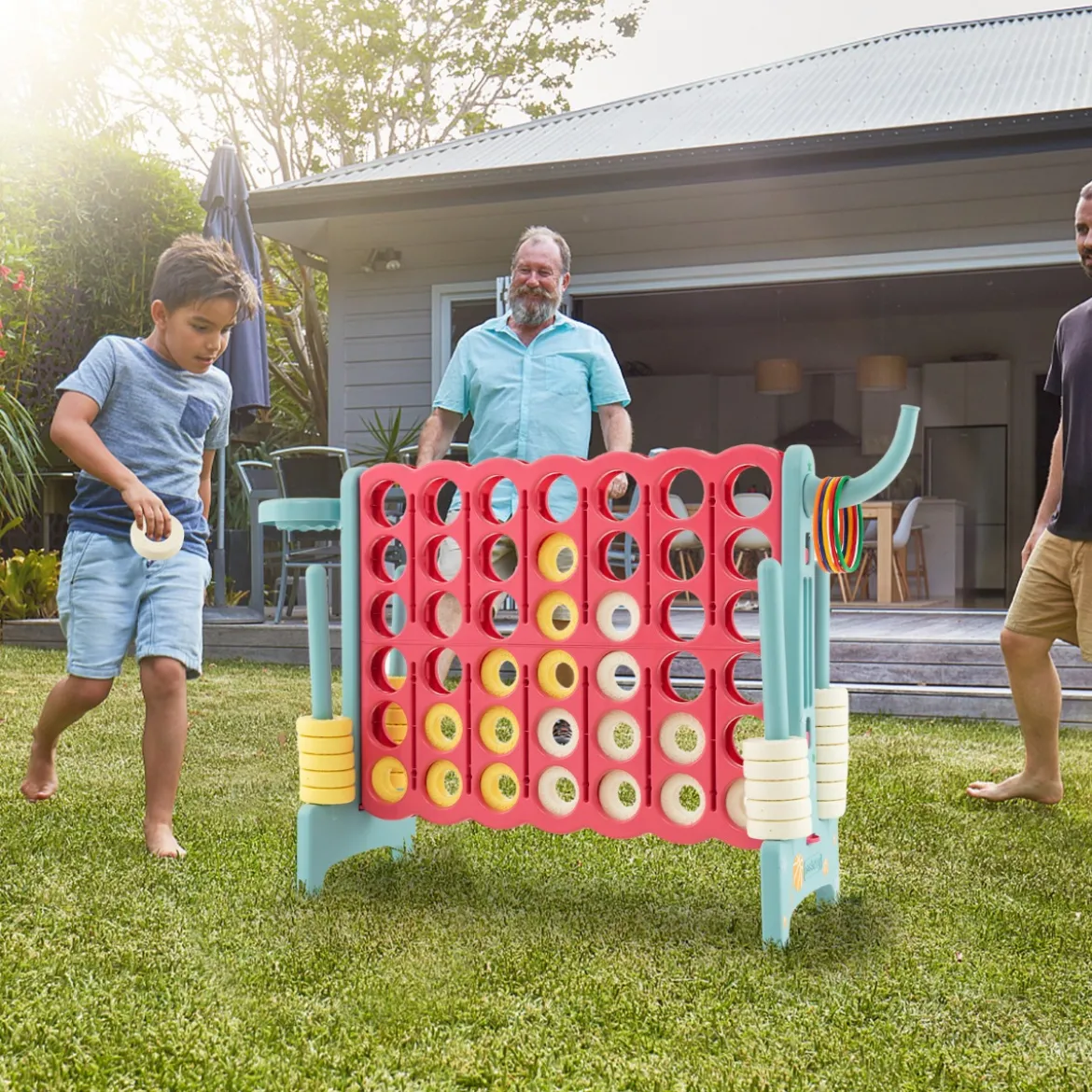 Riesiges 4-Gewinnt-Spiel erweitertes 4-Gewinnt-Spielset mit Basketballkorb und Wurfring Hellblau/Rosa