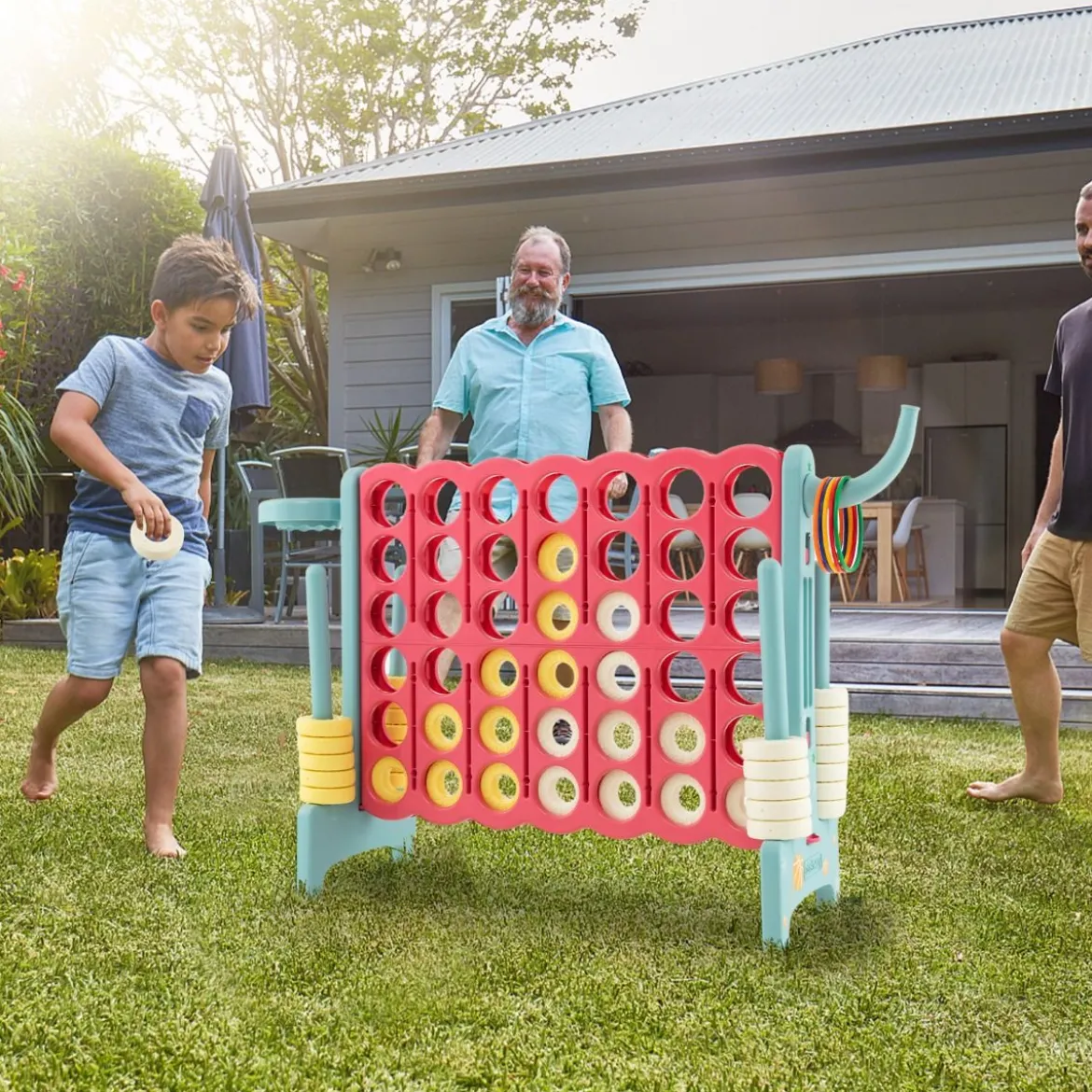 Riesiges 4-Gewinnt-Spiel erweitertes 4-Gewinnt-Spielset mit Basketballkorb und Wurfring Hellblau/Rosa