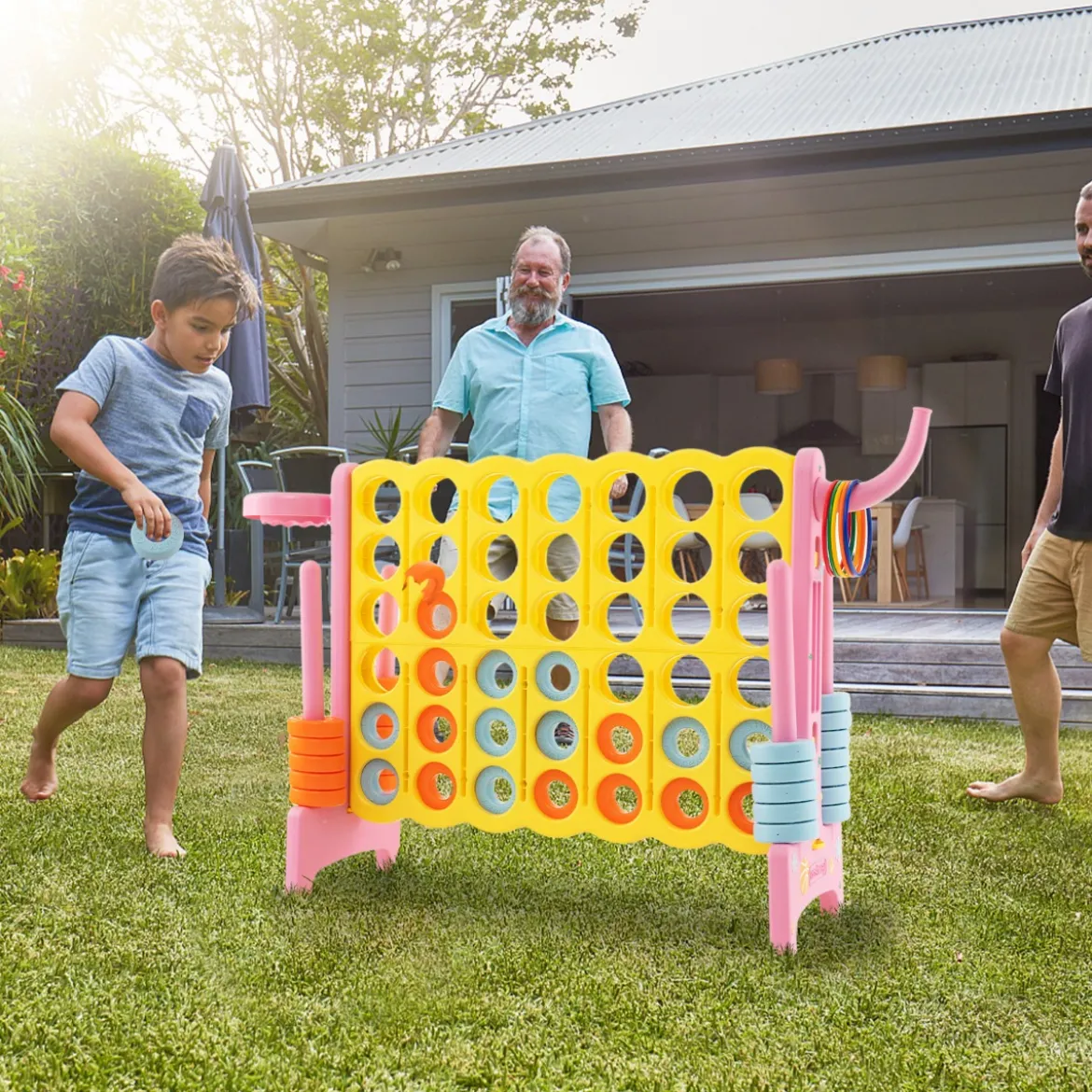 Riesiges 4-Gewinnt-Spiel erweitertes 4-Gewinnt-Spielset mit Basketballkorb und Wurfring Hellblau/Rosa
