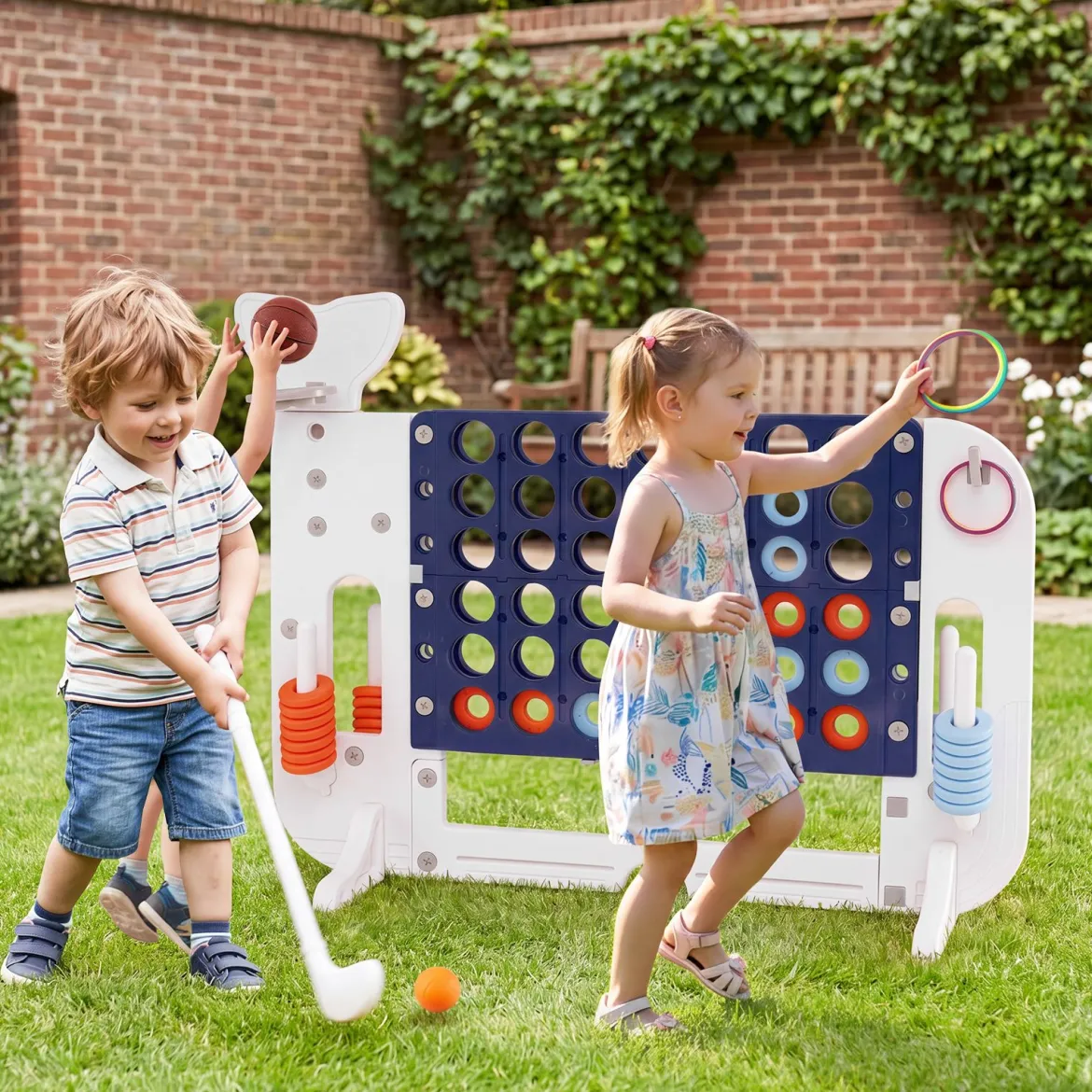 Riesiges 4 Gewinnt Spiel im Wal-Design Höhenverstellbares Kinderspielzeug mit 42 Jumbo-Ringen Dunkelblau