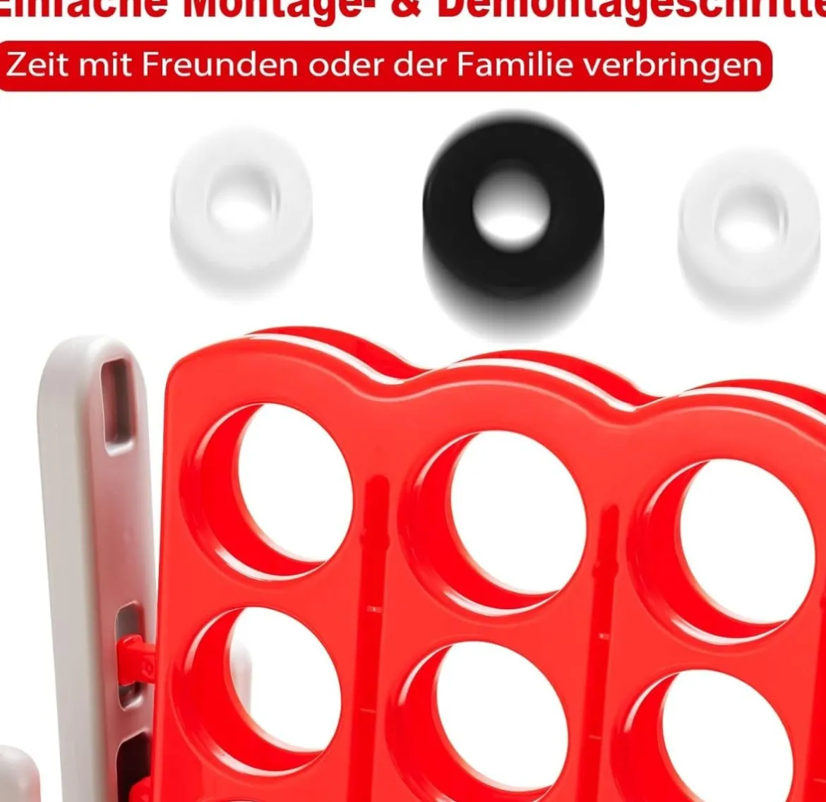 Riesiges 4 Gewinnt Spiel mit 42 Ringen & Schnellspannhebel für 2 Spieler Strategiespiel Rot