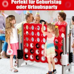 Riesiges 4 Gewinnt Spiel mit 42 Ringen & Schnellspannhebel für 2 Spieler Strategiespiel Rot