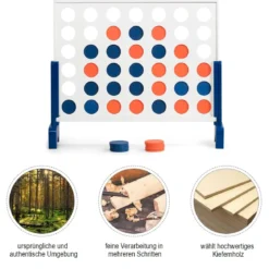 Riesiges 4 Gewinnt Spielset Holzrahmen inkl. 42 Jumbo Ringen & Schieberegler Weiß + Blau