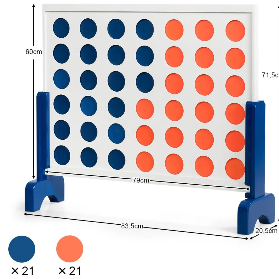 Riesiges 4 Gewinnt Spielset Holzrahmen inkl. 42 Jumbo Ringen & Schieberegler Weiß + Blau