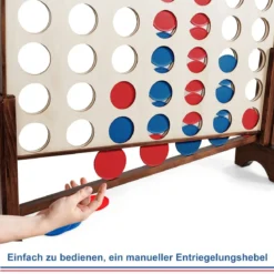 Riesiges 4 Gewinnt Spielset Holzrahmen inkl. 42 Jumbo Ringen & Schieberegler Braun