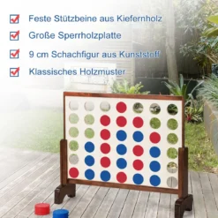 Riesiges 4 Gewinnt Spielset Holzrahmen inkl. 42 Jumbo Ringen & Schieberegler Braun