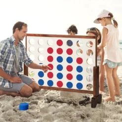 Riesiges 4 Gewinnt Spielset Holzrahmen inkl. 42 Jumbo Ringen & Schieberegler Braun