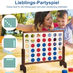 Riesiges 4 Gewinnt Spielset Holzrahmen inkl. 42 Jumbo Ringen & Schieberegler Braun