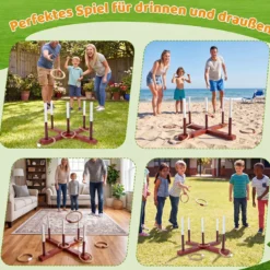 Ringwurfspiel mit Lackiertem Holzrahmen für Drinnen & Draußen 40 x 40 x 22 cm Rotbraun